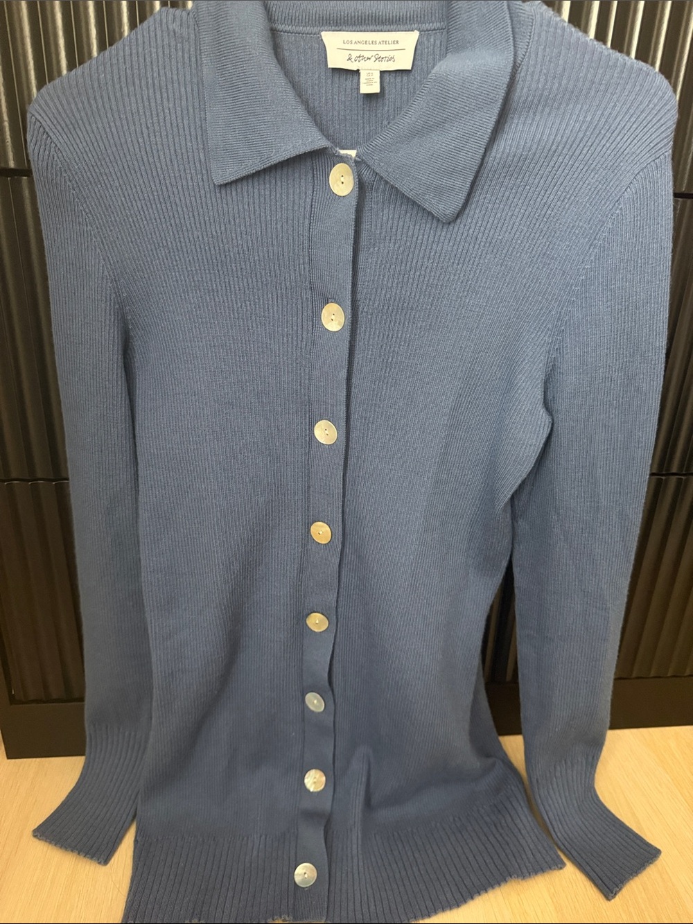 & Other Stories Blue Ribbed Button-Up Knit Cardigan